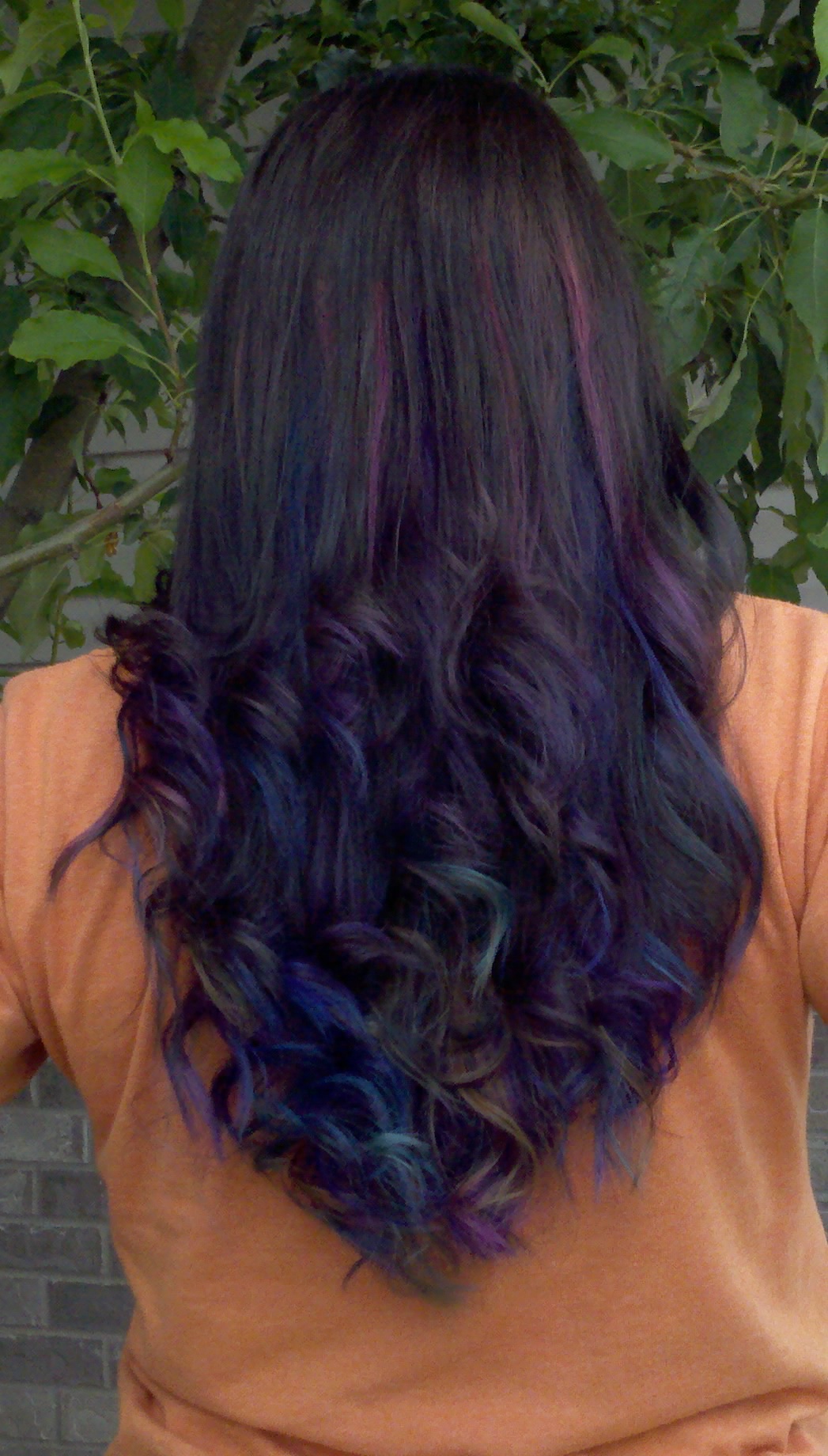 Blue and Brown Hair with Purple Highlights